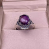 Purple Oval Cabochon Ring, Copper with Ornate Antique Silver-Tone Setting, Adjustable