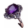 Purple Oval Cabochon Ring, Copper with Ornate Antique Silver-Tone Setting, Adjustable