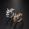 Leaf Branch Ring, Alloy with Clear Accents, Adjustable Open Band, Silver, Gold or Rose Gold-Tone