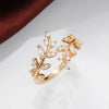 Leaf Branch Ring, Alloy with Clear Accents, Adjustable Open Band, Silver, Gold or Rose Gold-Tone
