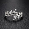 Leaf Branch Ring, Alloy with Clear Accents, Adjustable Open Band, Silver, Gold or Rose Gold-Tone