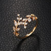 Leaf Branch Ring, Alloy with Clear Accents, Adjustable Open Band, Silver, Gold or Rose Gold-Tone