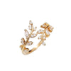 Leaf Branch Ring, Alloy with Clear Accents, Adjustable Open Band, Silver, Gold or Rose Gold-Tone