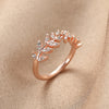 Leaf Branch Ring, Alloy with Clear Accents, Adjustable Open Band, Silver, Gold or Rose Gold-Tone