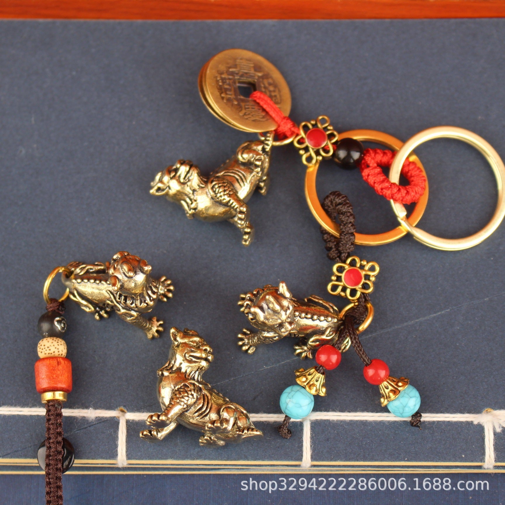 Diting Mythical Creature Pendant, Antique Brass, Charm Only or Cord and Keyring Options