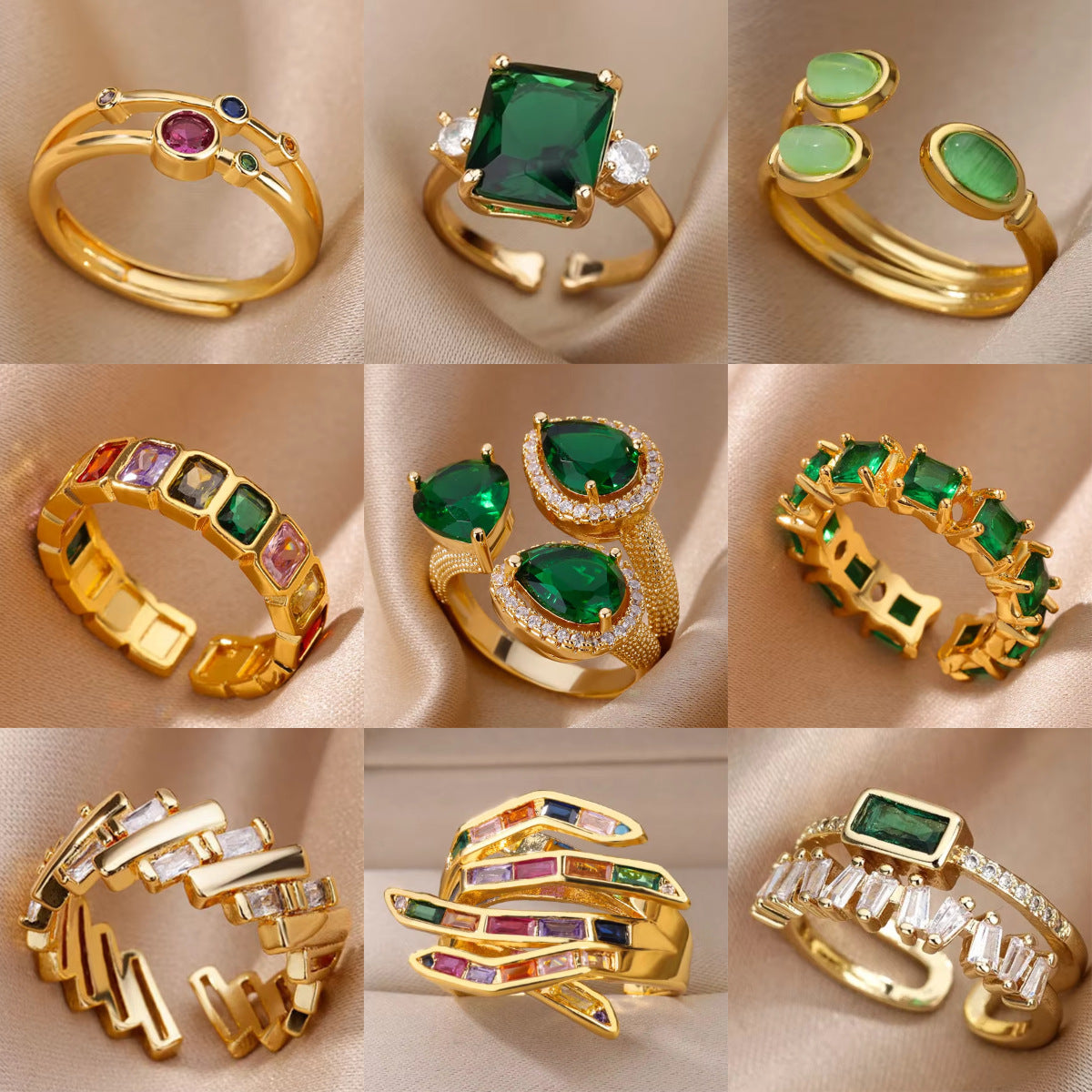 Open Ring, Gold-Tone Copper with Colored and Clear Cubic Zirconia, 24 Style Options
