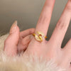 Snake and Open-Center Disc Ring, Gold-Tone Zinc Alloy with Pale Accent