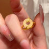 Snake and Open-Center Disc Ring, Gold-Tone Zinc Alloy with Pale Accent