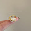 Snake and Open-Center Disc Ring, Gold-Tone Zinc Alloy with Pale Accent