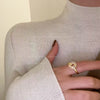 Snake and Open-Center Disc Ring, Gold-Tone Zinc Alloy with Pale Accent