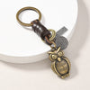 Vintage Charm Keychain, Antique Bronze-Tone Alloy with Leather Strap, 10 Designs