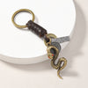Vintage Charm Keychain, Antique Bronze-Tone Alloy with Leather Strap, 10 Designs
