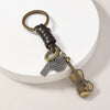 Vintage Charm Keychain, Antique Bronze-Tone Alloy with Leather Strap, 10 Designs