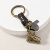 Vintage Charm Keychain, Antique Bronze-Tone Alloy with Leather Strap, 10 Designs