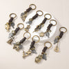 Vintage Charm Keychain, Antique Bronze-Tone Alloy with Leather Strap, 10 Designs