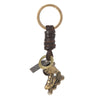 Vintage Charm Keychain, Antique Bronze-Tone Alloy with Leather Strap, 10 Designs