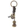 Vintage Charm Keychain, Antique Bronze-Tone Alloy with Leather Strap, 10 Designs