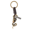 Vintage Charm Keychain, Antique Bronze-Tone Alloy with Leather Strap, 10 Designs