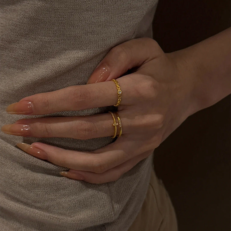 Gold-Tone Stacking Ring for Women, Slim Cross, Linked-Shape or Single-Accent Band