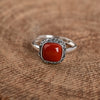 Vintage-Style Ring for Women, Rounded Red Accent with Ornate Silver-Tone Setting