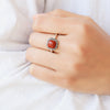 Vintage-Style Ring for Women, Rounded Red Accent with Ornate Silver-Tone Setting