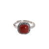 Vintage-Style Ring for Women, Rounded Red Accent with Ornate Silver-Tone Setting