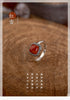 Vintage-Style Ring for Women, Rounded Red Accent with Ornate Silver-Tone Setting