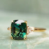 Green Cushion-Cut Accent Ring, Gold-Tone Zinc Alloy with Clear Side Accents, Sizes 5-11