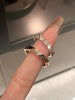 Geometric Ring, Gold-Tone Copper with Clear Accents, V-Notch or Textured Band, Adjustable
