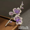 Orchid Brooch Pin for Women, Silver-Tone Zinc Alloy Floral Design with Purple Sparkling Accents - Silver purple
