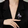 Orchid Brooch Pin for Women, Silver-Tone Zinc Alloy Floral Design with Purple Sparkling Accents - Product view 3