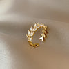 Leaf Wreath Ring, Gold-Tone Copper with Clear Accents, Adjustable Open Band