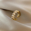 Leaf Wreath Ring, Gold-Tone Copper with Clear Accents, Adjustable Open Band
