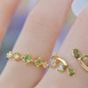 Olive Green Accent Ring, Gold-Tone Metal with Leaf, Three-Stone or Teardrop Design, Adjustable Open Band