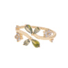 Olive Green Accent Ring, Gold-Tone Metal with Leaf, Three-Stone or Teardrop Design, Adjustable Open Band