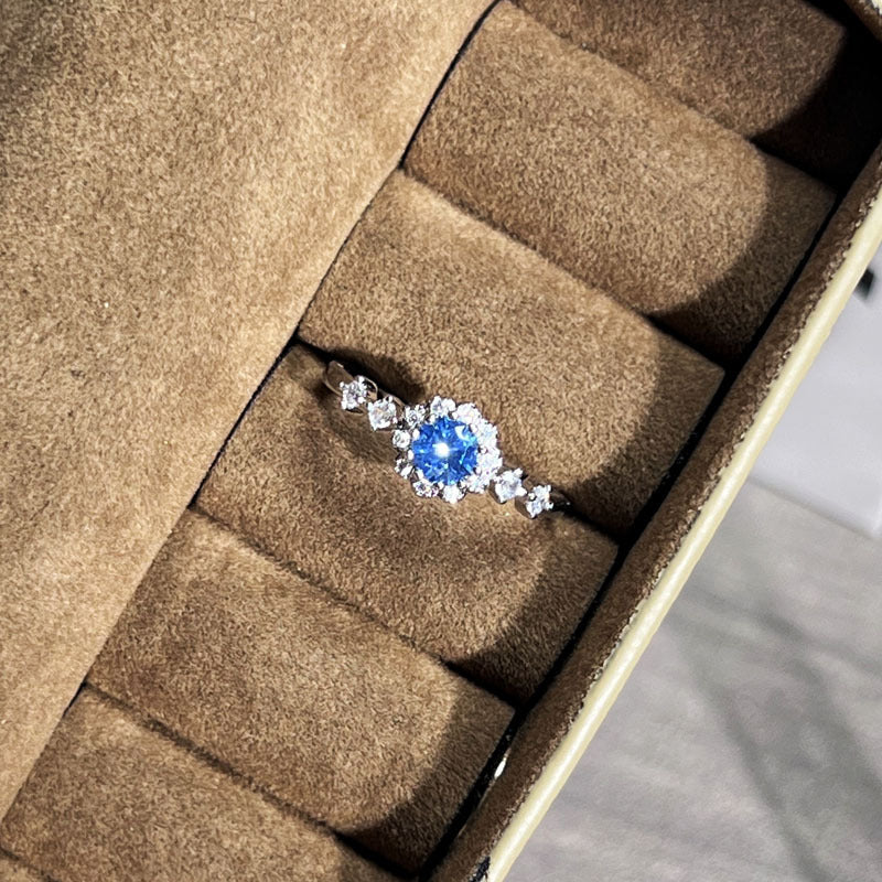 Blue Accent Open Ring for Women, Assorted Silver-Tone Floral, Butterfly and Geometric Designs