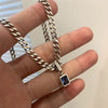 Blue Square Pendant Necklace, Silver-Tone Copper Frame with Geometric Blue Accent - Product view 1