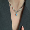 Blue Square Pendant Necklace, Silver-Tone Copper Frame with Geometric Blue Accent - White gold [lucky blue pendant necklace]
