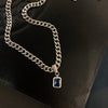 Blue Square Pendant Necklace, Silver-Tone Copper Frame with Geometric Blue Accent - Product view 3