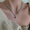 Blue Square Pendant Necklace, Silver-Tone Copper Frame with Geometric Blue Accent - Product view 4