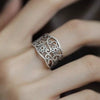 Floral Ring, Silver-Plated Copper with Textured Pattern or Raised Flower, Adjustable Open Band