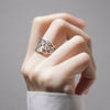 Floral Ring, Silver-Plated Copper with Textured Pattern or Raised Flower, Adjustable Open Band