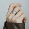 Floral Ring, Silver-Plated Copper with Textured Pattern or Raised Flower, Adjustable Open Band