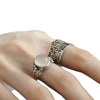 Floral Ring, Silver-Plated Copper with Textured Pattern or Raised Flower, Adjustable Open Band