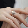 Floral Ring, Silver-Plated Copper with Textured Pattern or Raised Flower, Adjustable Open Band