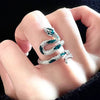 Coiled Snake Ring, Silver-Tone Alloy with Clear Accents and Black, Red or Green Details, Adjustable