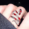 Coiled Snake Ring, Silver-Tone Alloy with Clear Accents and Black, Red or Green Details, Adjustable