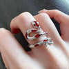 Coiled Snake Ring, Silver-Tone Alloy with Clear Accents and Black, Red or Green Details, Adjustable