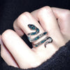 Coiled Snake Ring, Silver-Tone Alloy with Clear Accents and Black, Red or Green Details, Adjustable