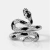 Coiled Snake Ring, Silver-Tone Alloy with Clear Accents and Black, Red or Green Details, Adjustable